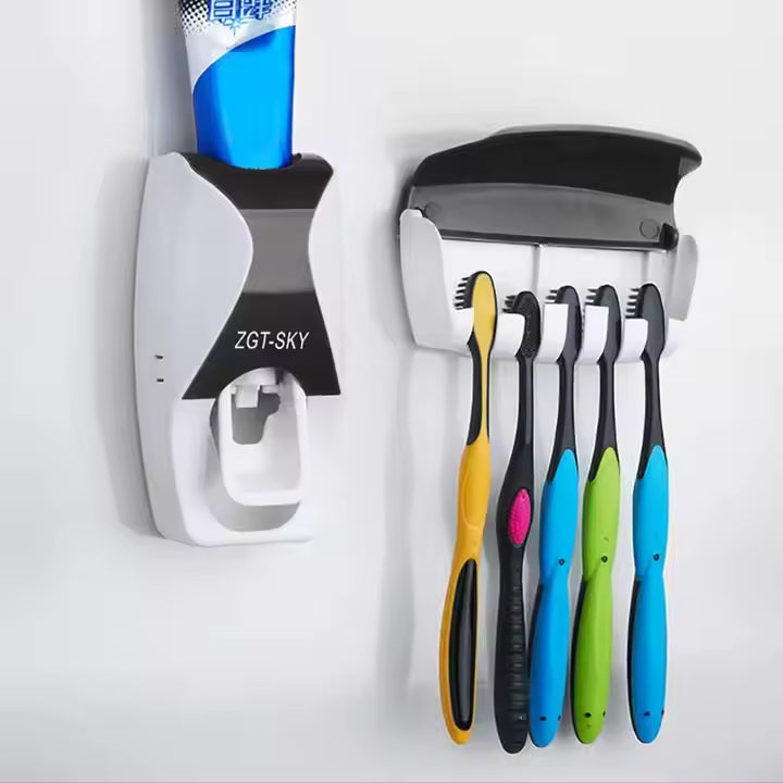 Automatic Toothpaste Dispenser + Brush Holder