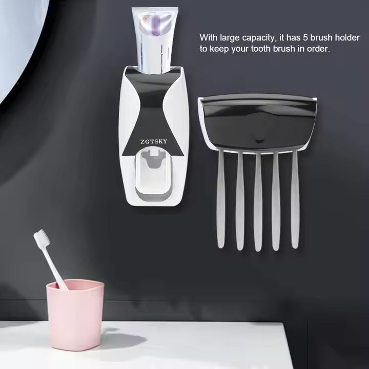 Automatic Toothpaste Dispenser + Brush Holder